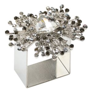 Gem Burst Napkin Ring in Crystal & Silver, Set of 4 in a Gift Box