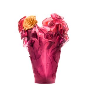 Rose Passion Red Purple Vase with Gilded Flower 35 cm
