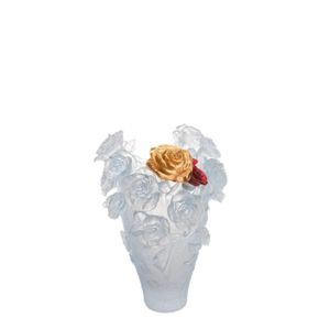 White magnum vase with red & gold bouquet Rose Passion 53 cm