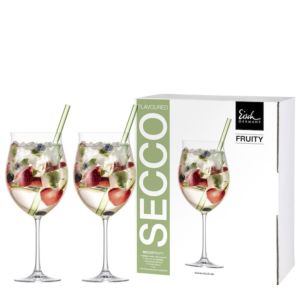 2 Cocktail glasses Fruity Secco Flavoured with 2 glass straws green in gift box