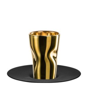 Espressoglas Unik gold mit Untertasse in Geschenkröhre
