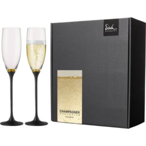 Champagne glass Exclusive gold / black - 2 pcs. in gift box with engraving