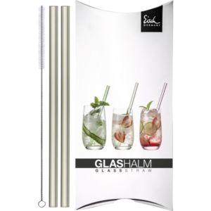 Glass straw set 2 drinking straws gray gentleman with cleaning brush in gift box