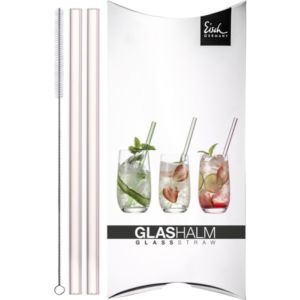Glass straw set 2 drinking straws rosé gentleman with cleaning brush in gift box