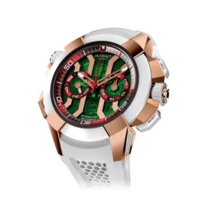 Epic X Chrono Rose Gold And White Ceramic (green Dial, Red Inner Rings)