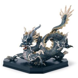 Great Dragon Sculpture. Golden Lustre and Blue. Limited Edition