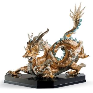 Great Dragon Sculpture. Limited Edition. Golden Lustre