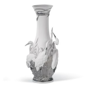 Herons' Realm Vase. Silberner Glanz