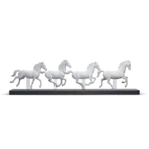Galloping Herd Horses Figurine. White
