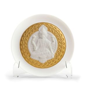 Dekorativer Teller der Göttin Lakshmi. Goldener Glanz