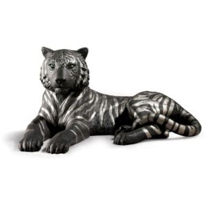 Tiger-Figur. Silberglanz und Schwarz