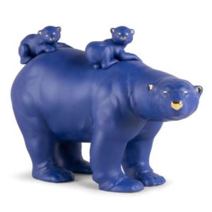 Mummy bear and babies (blue-gold) Sculpture. Limited Edition
