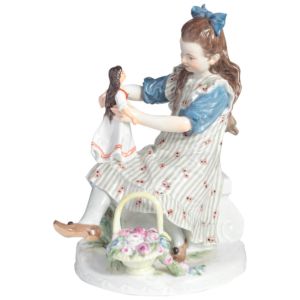 Girl With Doll And Basket of Flowers 16 cm