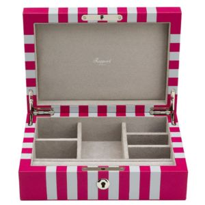 Jewellery Box Dark Pink with Grey Stripes