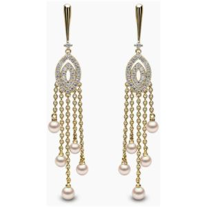 Sleek 18K Gold Pearl and Diamond Earrings