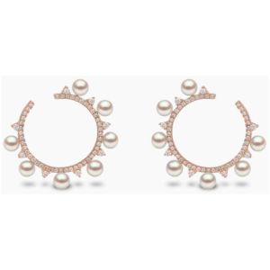 Sleek 18K Gold Pearl and Diamond Earrings