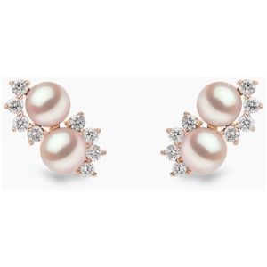Sleek 18K Gold Pearl and Diamond Stud Earrings