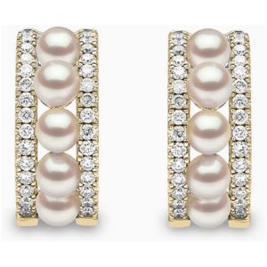 Eclipse 18K Gold Pearl and Diamond Hoop Earrings