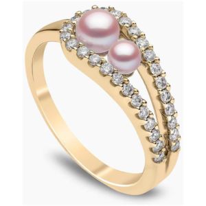 Schlanker Ring aus 18 Karat Gold mit Perlen und Diamanten