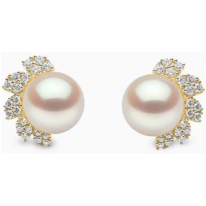 Trend 18K Gold Freshwater Pearl And Diamond Stud Earrings