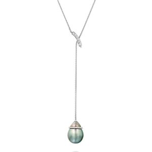 Diamond Round Tahitian Pearl Necklace