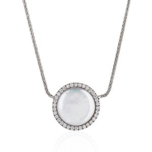 White Gold Necklace with Round Flat Coin Pearl