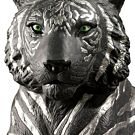 Tiger Figurine. Silver Lustre and Black