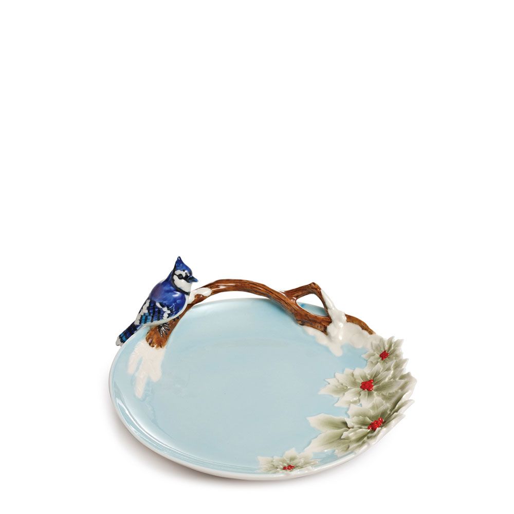 Song bird-bluejay ornamental plate 17 x 16,5 cm