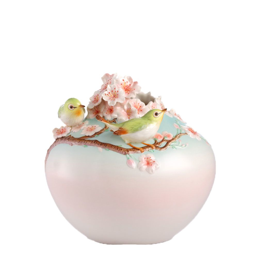 Beautiful Orhard -Japanese white-eye on cherry tree vase 24,5 cm